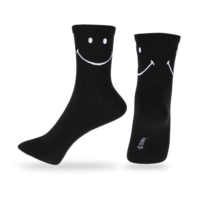 Anti-bactérias masculinas por atacado e absorção de suor fornecem propriedades de absorção de umidade para maior conforto, meias casuais com estampa de smiley