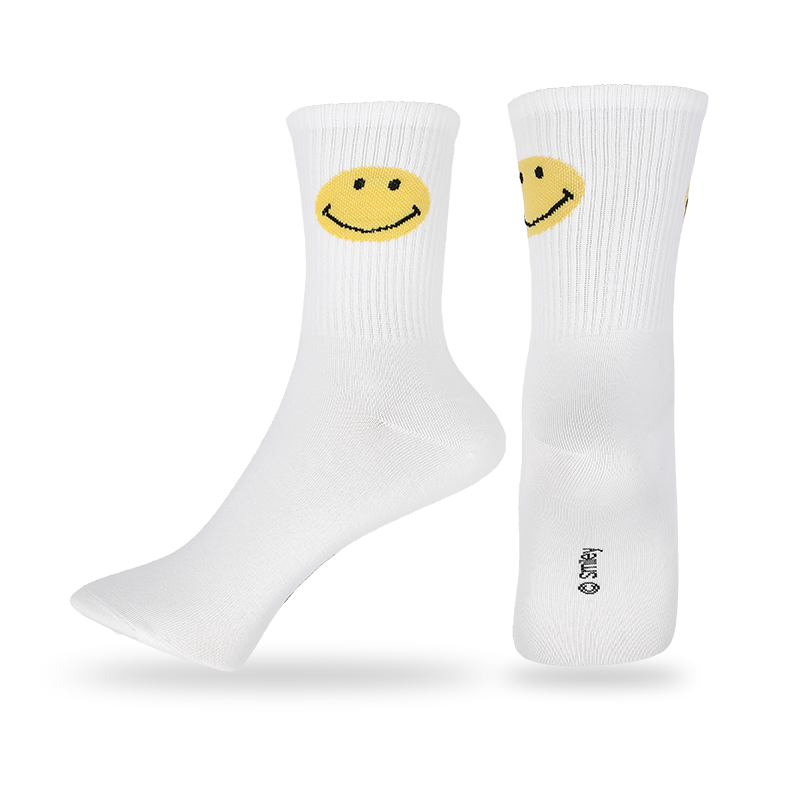 Anti-bactérias masculinas por atacado e absorção de suor fornecem propriedades de absorção de umidade para maior conforto, meias casuais com estampa de smiley