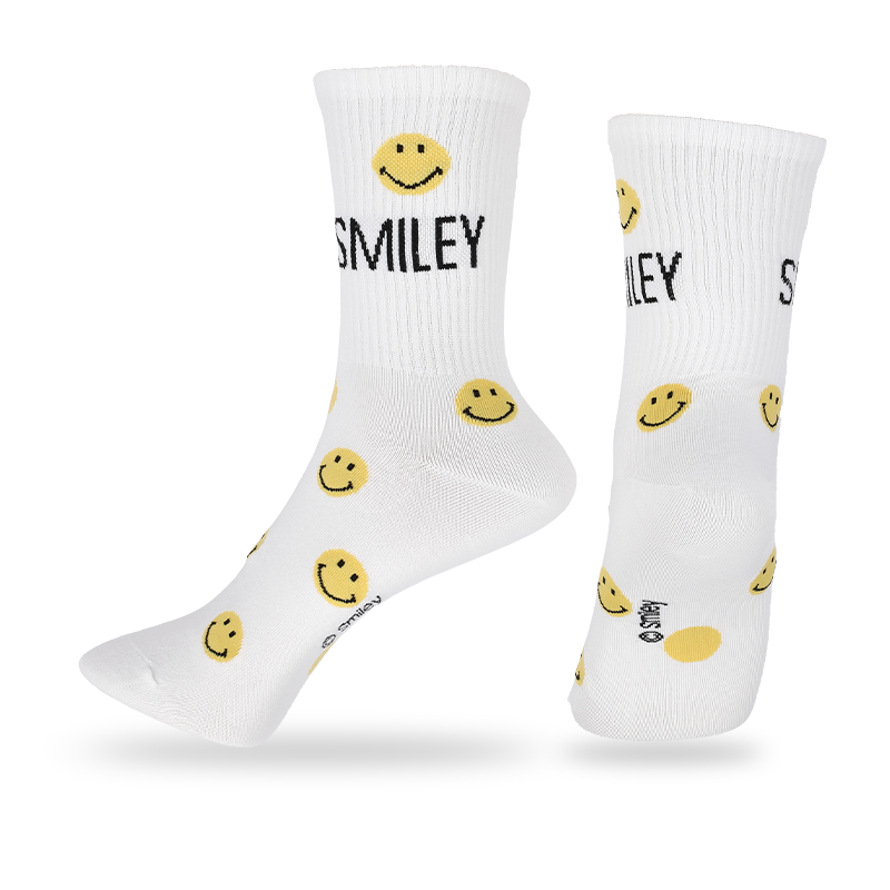 Anti-bactérias masculinas por atacado e absorção de suor fornecem propriedades de absorção de umidade para maior conforto, meias casuais com estampa de smiley