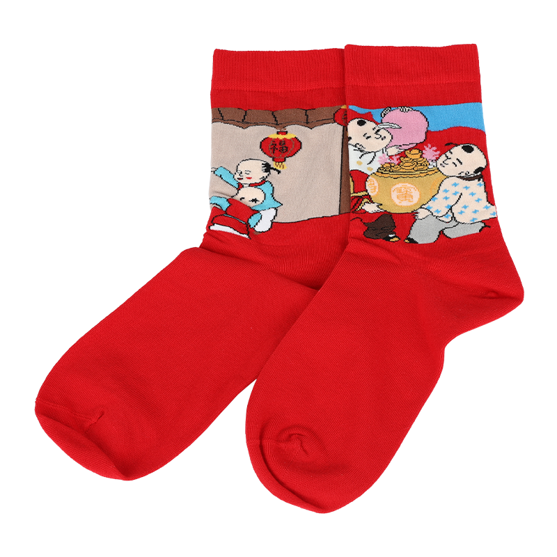 Meias femininas por atacado ou personalizadas estilo ano novo chinês com padrões