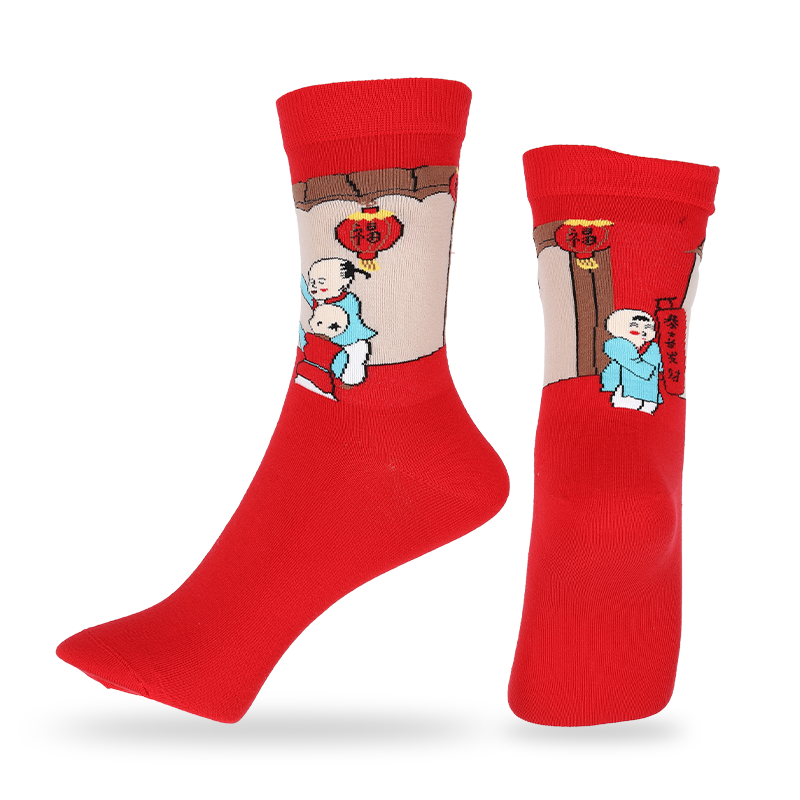 Meias femininas por atacado ou personalizadas estilo ano novo chinês com padrões