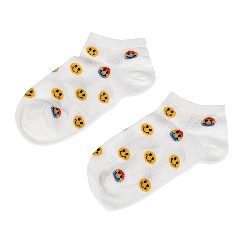 Meias de tênis com estampa de rosto sorridente feminino por atacado ou personalizadas