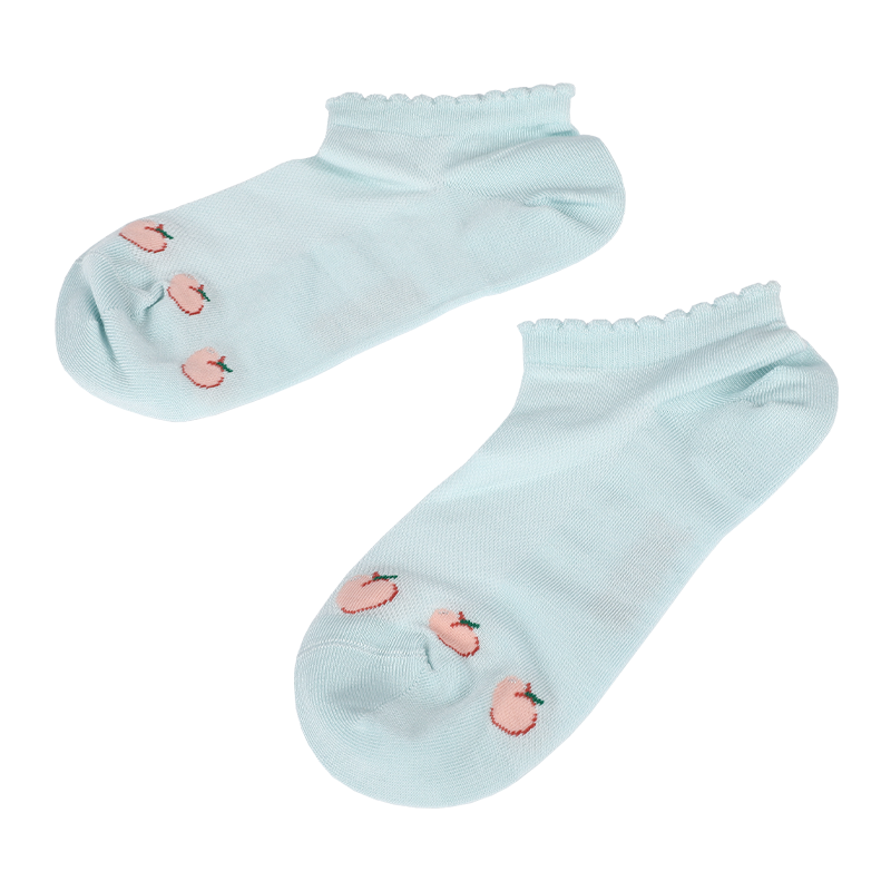 Atacado meias de malha respirável femininas personalizadas com estampa de morango salto baixo costurado salto baixo e meias de tornozelo
