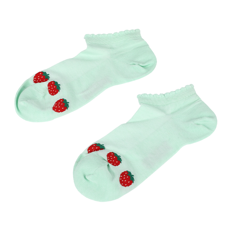 Atacado meias de malha respirável femininas personalizadas com estampa de morango salto baixo costurado salto baixo e meias de tornozelo