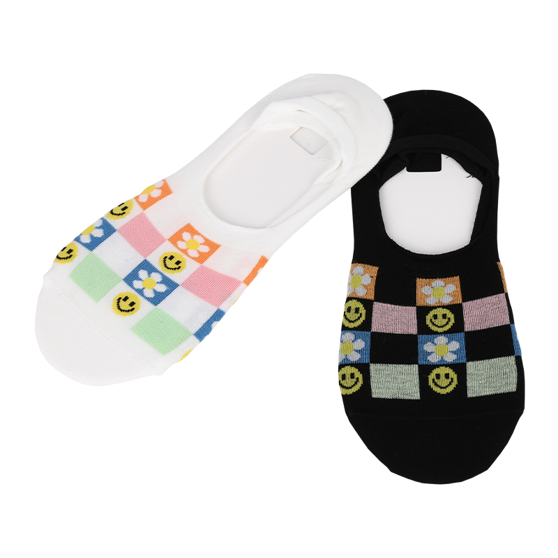Emoji ODM enfrenta meias invisíveis de barco com padrão xadrez floret com silicone antiderrapante