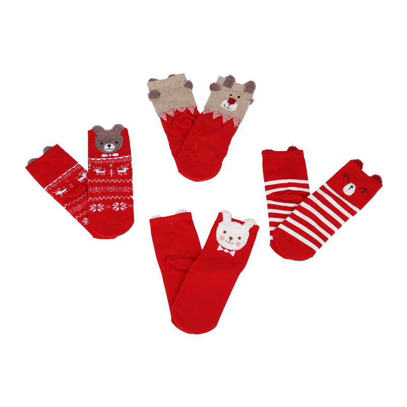 Moda infantil algodão rico jacquard design 3D fofo fio de penas meias de rosto animal com orelhas 3D no debrum